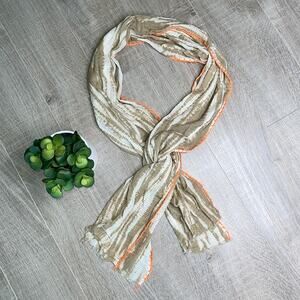 NWT STEVE MADDEN Tan Tie Dye Orange Trim Frayed Edge Scarf